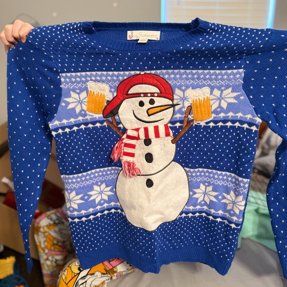 Source Unknown Festive Blue Snowman Sweater